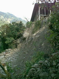 Slumping slope beneath Eco Himal lodge