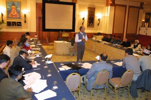 Sicroff presenting on Rolwaling biodiversity and tourism at Kathmandu conference, Nov. 2000